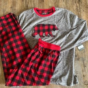 Eddie Bauer Mens XL PJ Sleepwear Buffalo Plaid Bear Set